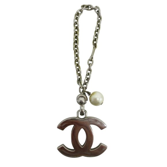 CHANEL Vintage Fake Pearl Coco Mark Charm Silver Color Women's - Picture 1 of 13